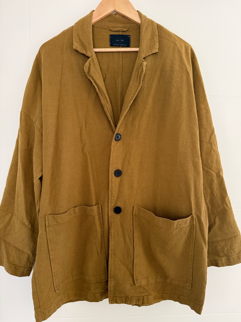 Oak + Fort Oversized Lightweight Chore Jacket, size medium.